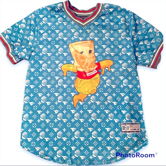 Men's Aqua w/ Design L M. Society Mad City Supreme V Neck Shirt - Picture 1 of 3